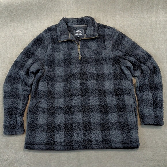 Alpine Sherpa Fleece Pullover Mens XL Grey Black Buffalo Plaid 1/4 Zip Jacket — photo 2